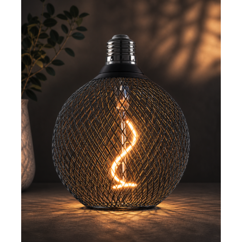 E27 G125 Dekoratīva Metāla Siets Led Spuldze 2.5W 188Lm Silti Balta 1800k